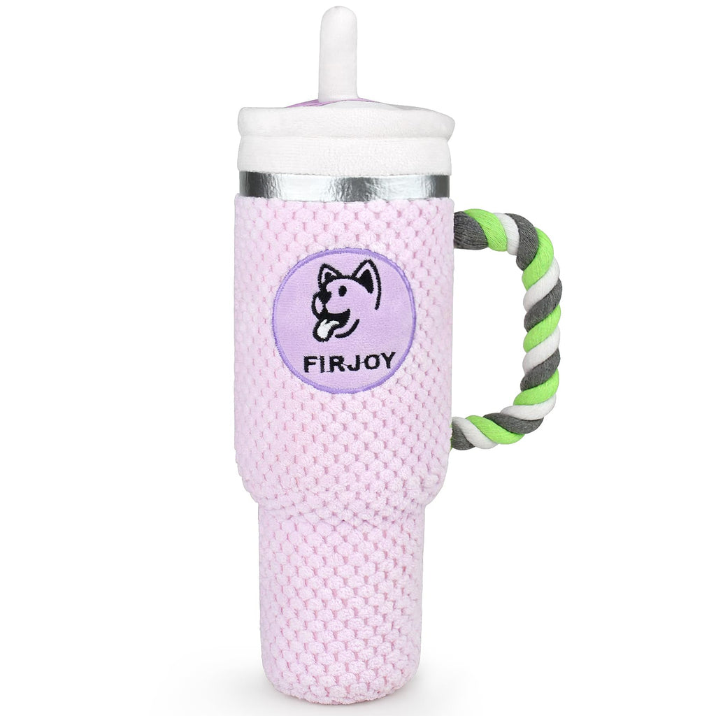 FIRJOY Pup Cup Squeaky Dog Toy | Pink Tumbler Plush