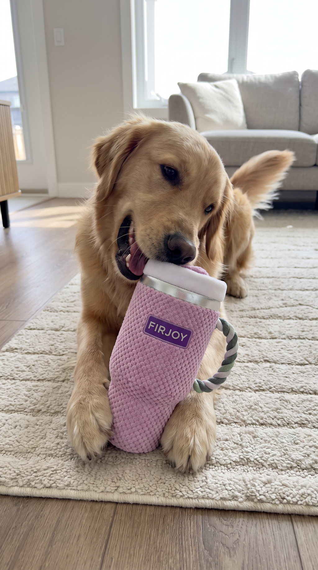 FIRJOY Pup Cup Squeaky Dog Toy | Pink Tumbler Plush