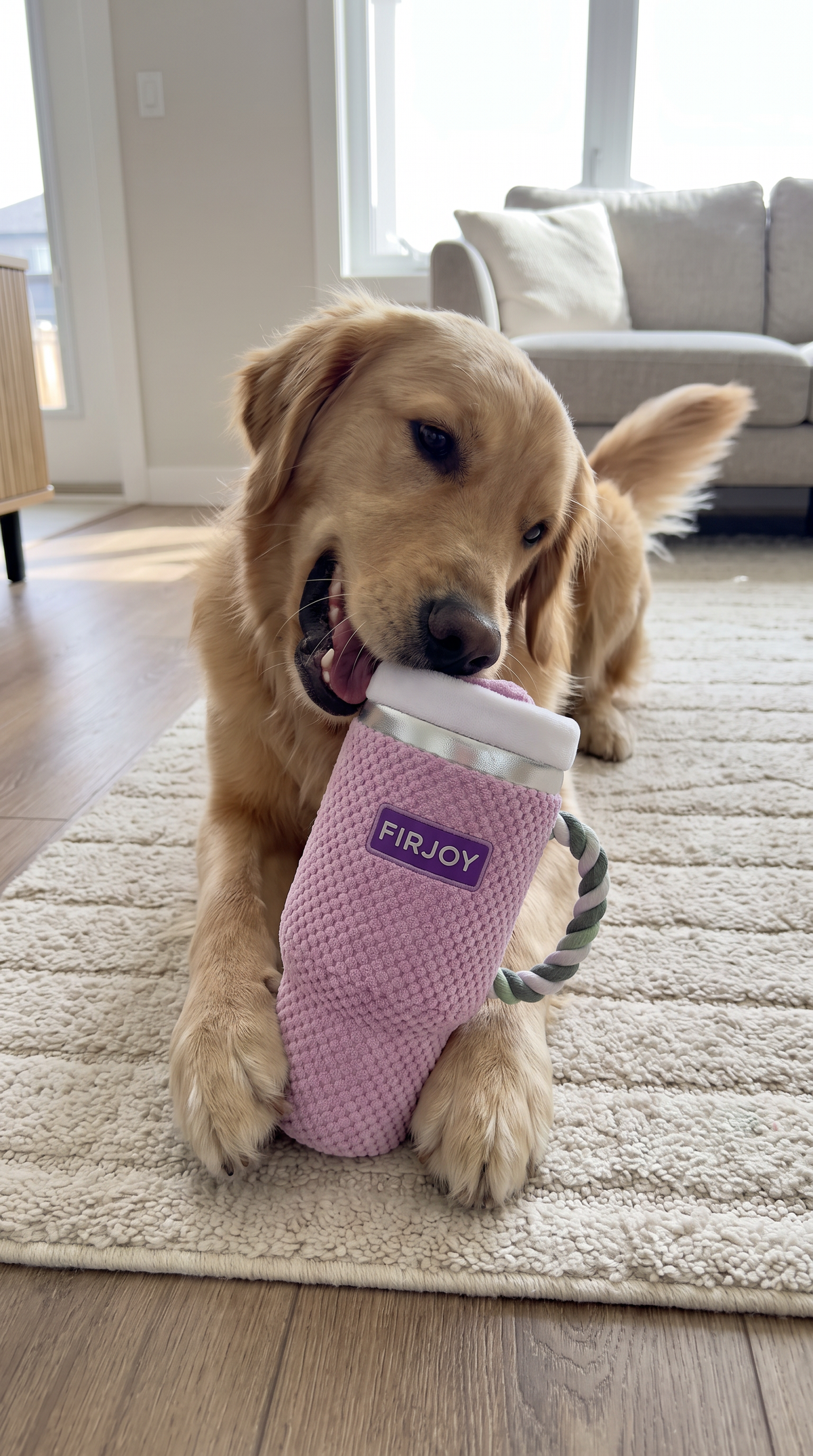 FIRJOY Pup Cup Squeaky Dog Toy | Pink Tumbler Plush