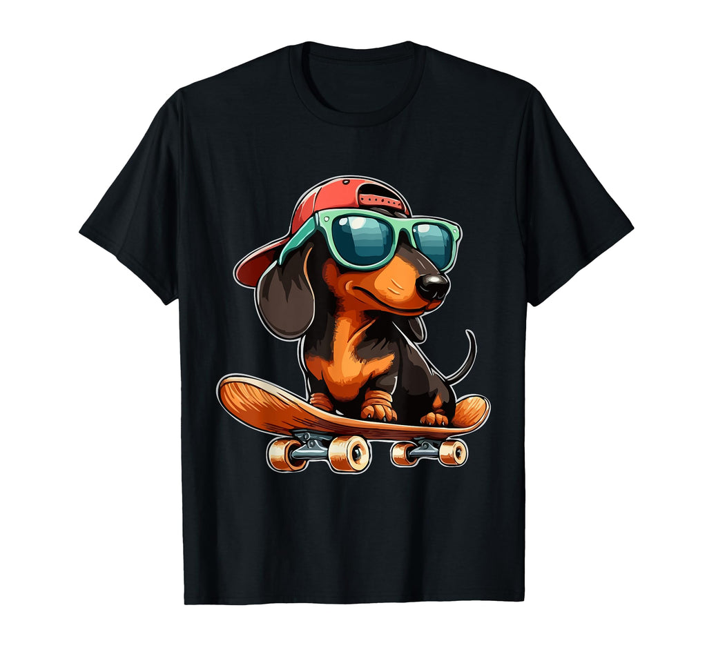 Skater Dachshund T-Shirt | Funny Wiener Dog Tee